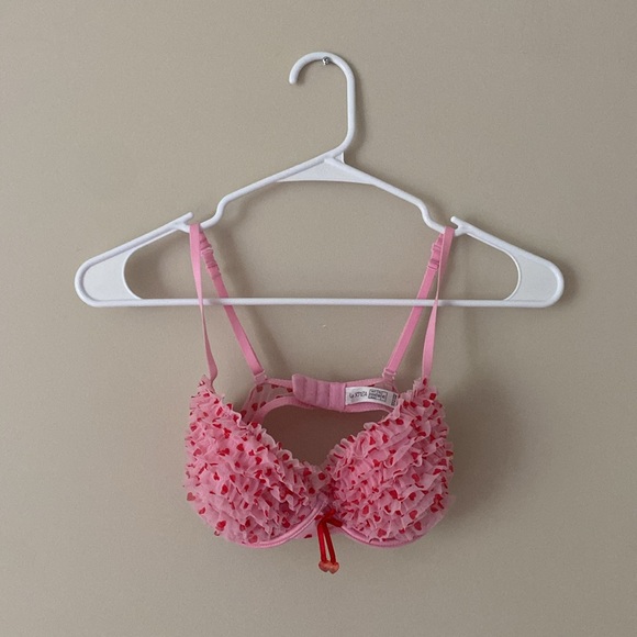La SENZA Lingerie Bra Fitted Pink Red Hearts Ruffle Occasion Cute Size 32C - Picture 3 of 16